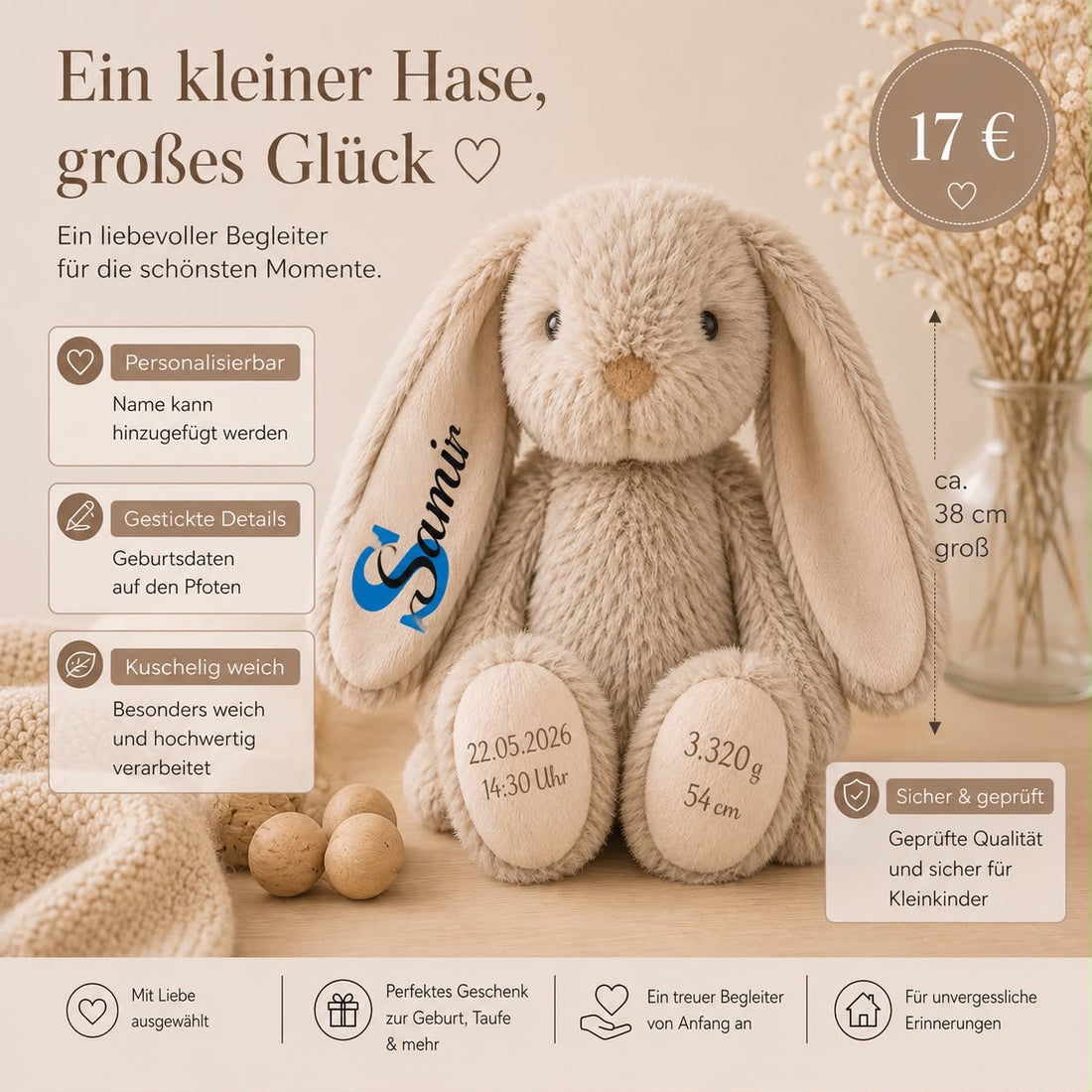 Kuschelhase mit Namen & Geburtsdaten